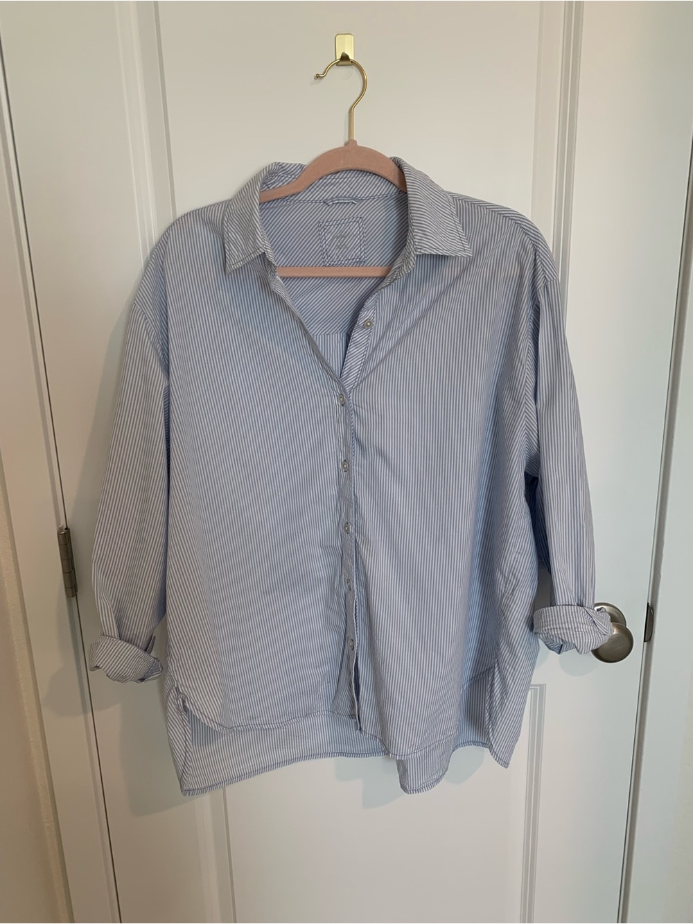aerie Light Blue and White Pinstripe Button-Down Shirt